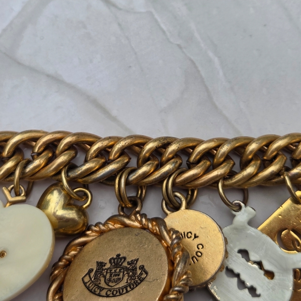 Juicy Couture Y2K Eclectic Goldtone Statement Charm Bracelet Stacked Cluster - Picture 10 of 10